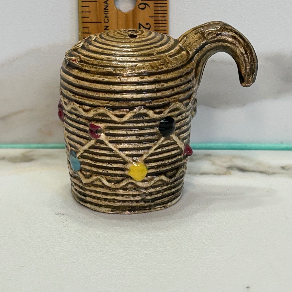 Vintage Japan Ceramic Shaker Brown Rope and Diamond Pattern Jewel Accents